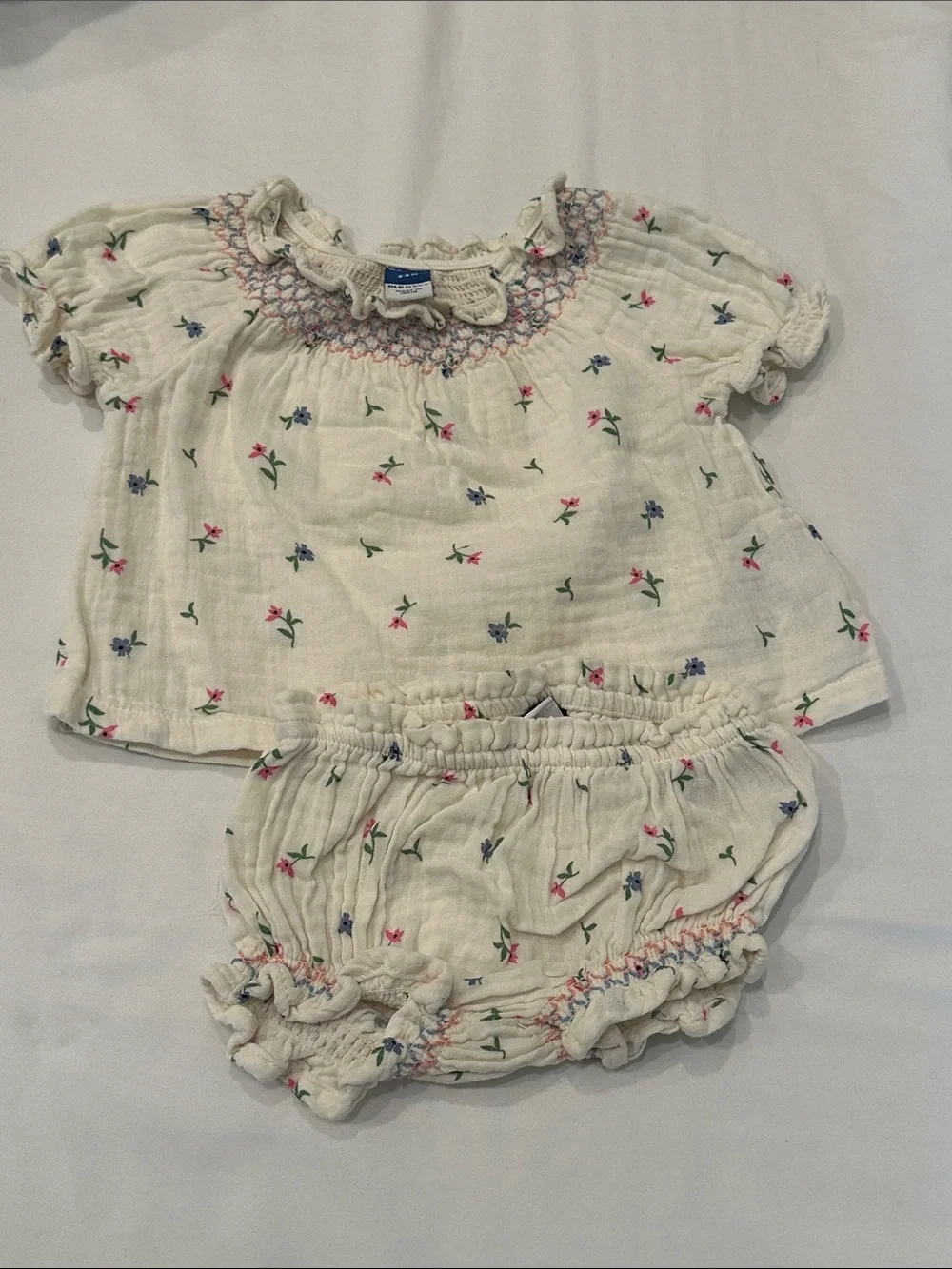 Old Navy Cream Floral Smocked Top and Diaper Cover Set
